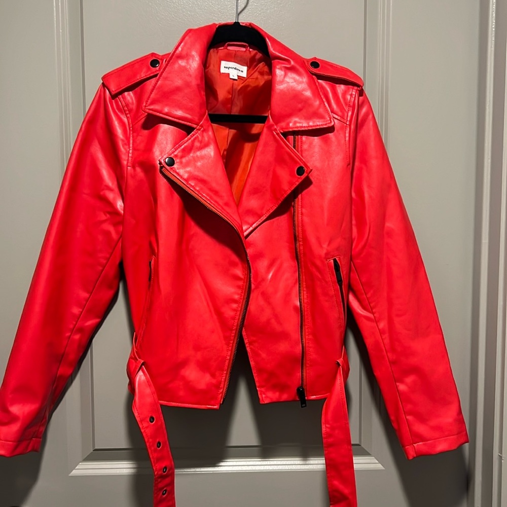Superdown Red Moto Faux Leather jacket